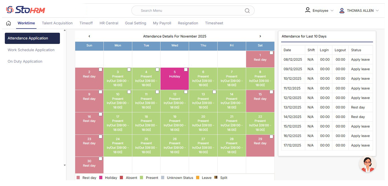 Attendance module on StoHRM app